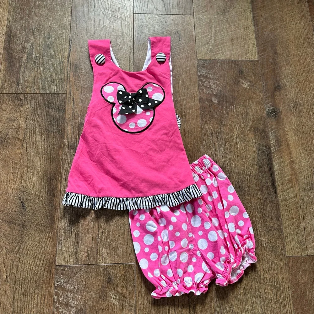 Girls Banana Split Matching Set 18 Months Pink White Polka Dot Mickey Disney